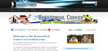 Homeschool Corner on Creation Ministries Website